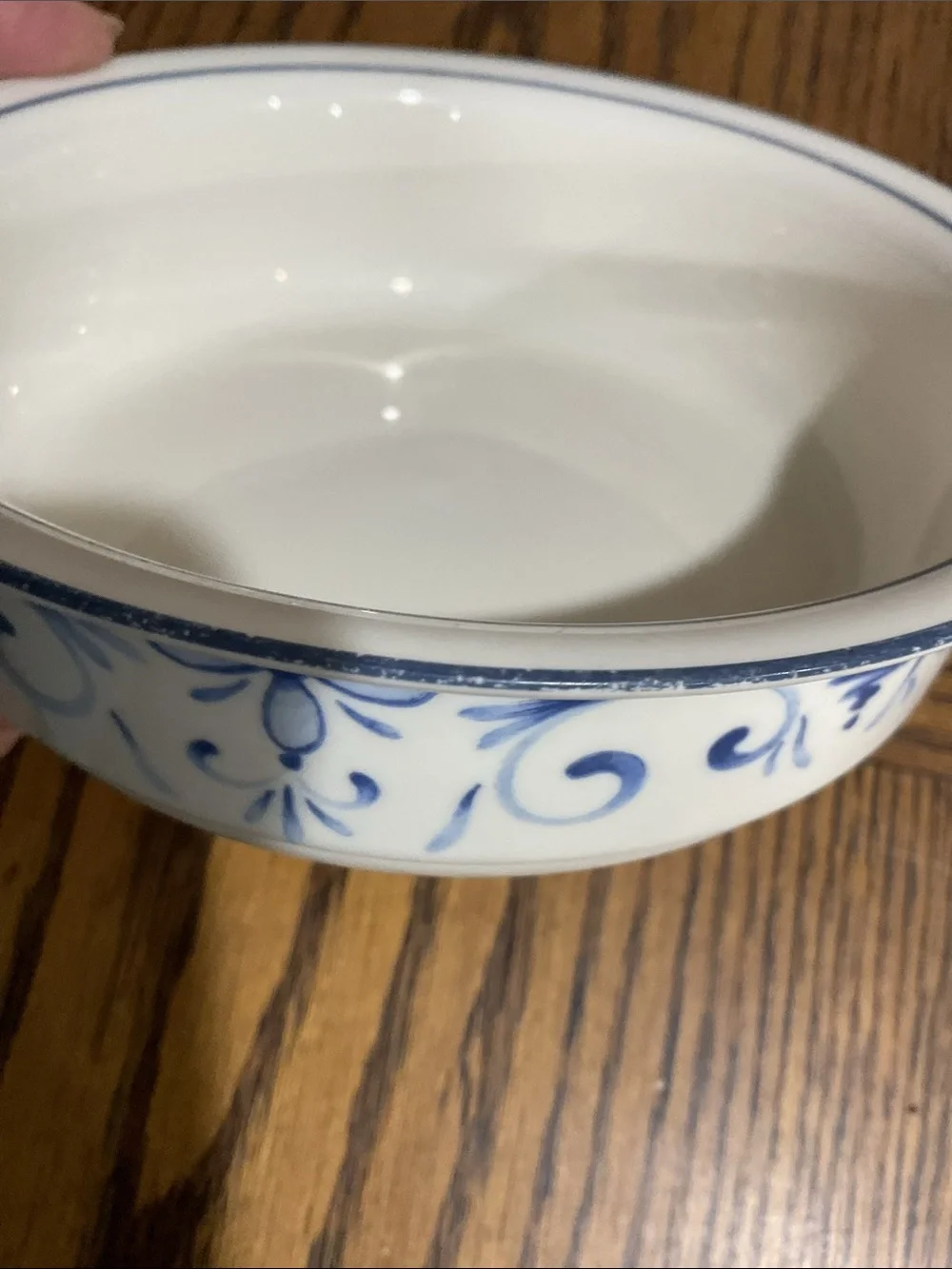 Pretty Lenox Chinastone Country Blue White Bowl with Blue Scroll Motif made USA